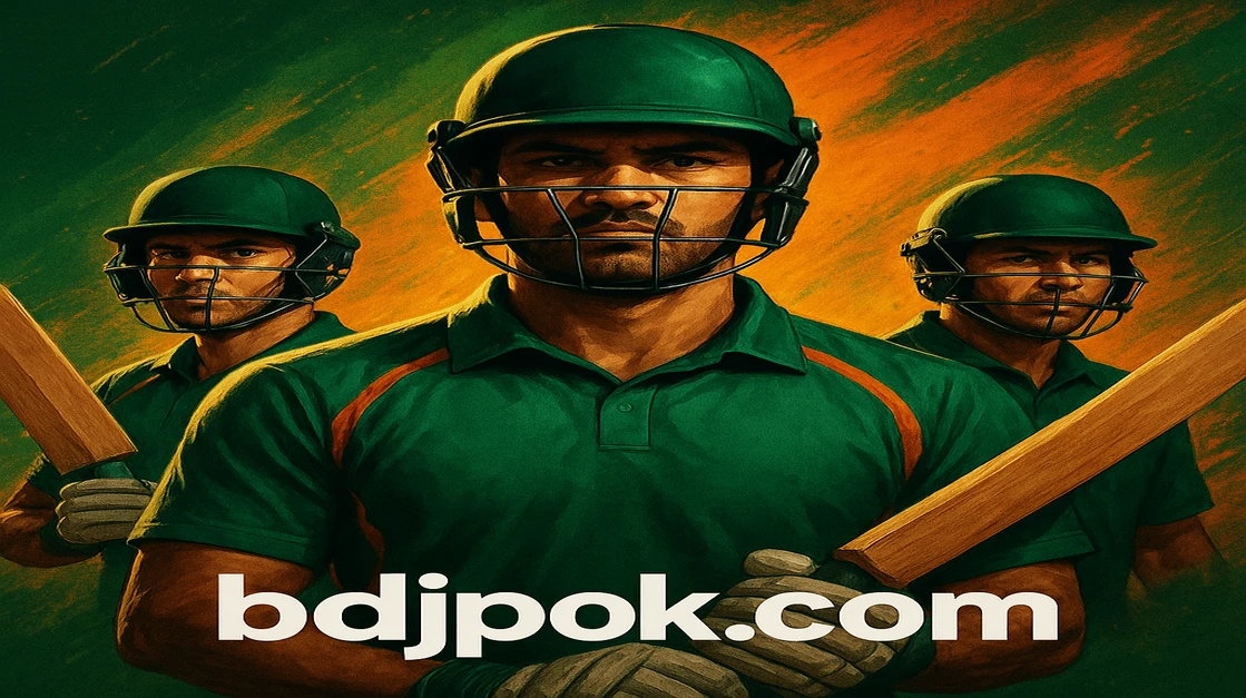 বাংলাদেশ ক্রিকেট দল মাঠে খেলায় অংশ নিচ্ছে; স্ক্রিনে jpok গেমিং আপডেট ও লাইভ ম্যাচ পরিসংখ্যান প্রদর্শিত হচ্ছে।